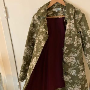 Deep olive floral trench coat